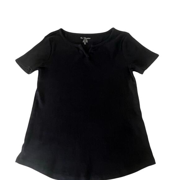 By Chico’s 1 Black Cotton Knit Top Woman Size 8 Minimalist Tee Shirt Basic - Picture 3 of 8